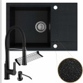 Zestaw przestronna kuchnia zlew czarny metalik bateria czarna syfon chrom manual