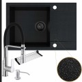 Zestaw przestronna kuchnia zlew czarny metalik bateria srebrna syfon black matt manualny