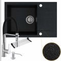 Zestaw przestronna kuchnia zlew czarny metalik bateria srebrna syfon chrom manual