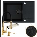 Zestaw przestronna kuchnia zlew czarny metalik bateria złota syfon black matt manualny