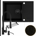Zestaw przestronna kuchnia zlew złoty metalik bateria czarna syfon black matt manualny