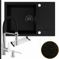 Zestaw przestronna kuchnia zlew złoty metalik bateria srebrna syfon black matt manualny