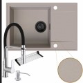 Zestaw przestronna kuchnia zlew beżowy bateria srebrna syfon black matt manualny