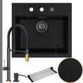 Zlew granitowy czarny SINK 60 bateria quadron Margot syfon grafitowy automatyczny z pokrętłem.jpg