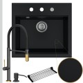 Zlew granitowy czarny SINK 60 bateria quadron Margot syfon srebrny automatyczny z pokrętłem.jpg