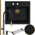 Zlew granitowy czarny SINK 60 bateria quadron Margot syfon złoty manualny.jpg