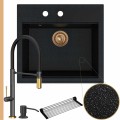 Zlew granitowy czarny metalik sink 60 bateria quadron margot syfon miedziany manualny