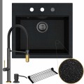 Zlew granitowy czarny metalik sink 60 bateria quadron margot syfon grafitowy automatyczny z pokrętłem