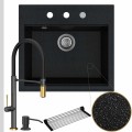 Zlew granitowy czarny metalik sink 60 bateria quadron margot syfon srebrny automatyczny z przyciskiem