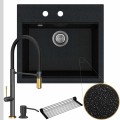 Zlew granitowy czarny metalik sink 60 bateria quadron margot syfon srebrny manualny