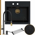 Zlew granitowy czarny metalik sink 60 bateria quadron margot syfon złoty manualny