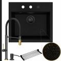 Zlew granitowy złoty metalik sink 60 bateria quadron margot syfon black matt automatyczny z pokrętłem