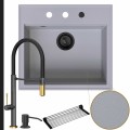 Zlew granitowy szary sink 60 bateria quadron margot syfon black matt automatyczny z pokrętłem
