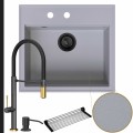 Zlew granitowy szary sink 60 bateria quadron margot syfon black matt manualny