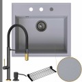 Zlew granitowy szary sink 60 bateria quadron margot syfon grafitowy automatyczny z pokrętłem
