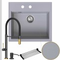 Zlew granitowy szary sink 60 bateria quadron margot syfon srebrny manualny