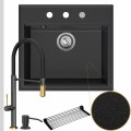 Zlew granitowy grafitowy sink 60 bateria quadron margot syfon srebrny automatyczny z przyciskiem