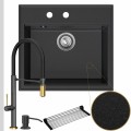 Zlew granitowy grafitowy sink 60 bateria quadron margot syfon srebrny manualny