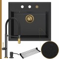 Zlew granitowy grafitowy sink 60 bateria quadron margot syfon złoty automatyczny z pokrętłem