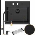 Zlew granitowy grafitowy sink 60 bateria quadron jenifer syfon black matt automatyczny z pokrętłem