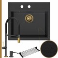 Zlew granitowy grafitowy sink 60 bateria quadron margot syfon złoty manualny