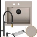 Zlew granitowy beżowy sink 60 bateria quadron margot syfon black matt manualny