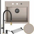 Zlew granitowy beżowy sink 60 bateria quadron margot syfon grafitowy automatyczny z pokrętłem