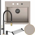 Zlew granitowy beżowy sink 60 bateria quadron margot syfon grafitowy automatyczny z przyciskiem