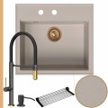 Zlew granitowy beżowy sink 60 bateria quadron margot syfon miedziany manualny