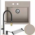 Zlew granitowy beżowy sink 60 bateria quadron margot syfon srebrny klik klak