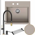 Zlew granitowy beżowy sink 60 bateria quadron margot syfon srebrny manualny