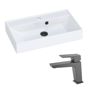 Łazienka rodzinna: Umywalka Nadia 60 + syfon + bateria umywalkowa stojąca Vellano 