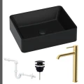 Umywalka czarna Caroline czarny korek klik klak syfon przyścienny bateria złota szczotkowana.jpg