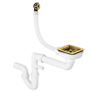 Syfon złoty pojedynczy manualny z kwadratowym odpływem 