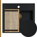 Czarny zlew ze złotym syfonem manualny z ociekarką.jpg