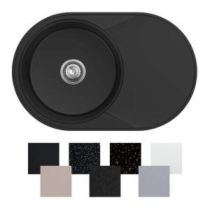 Zlew okrągły jednokomorowy długi ociekacz 50 cm Sink Quality Ovion + syfon