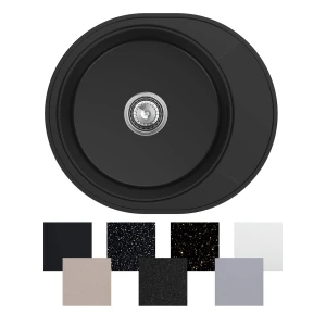 Zlew okrągły jednokomorowy krótki ociekacz 50 cm Sink Quality Ovion + syfon