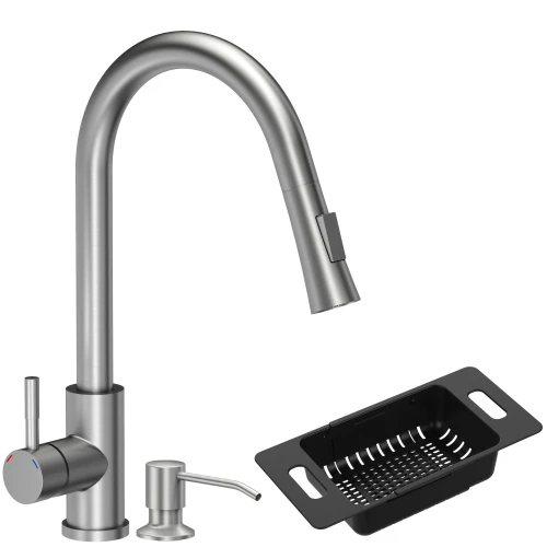 Zestaw akcesoriów - Bateria Topaz New II + dozownik + wkładka regulowana - stal szczotkowana.jpg
