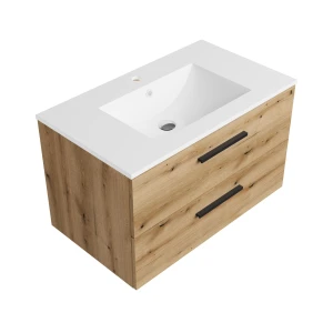 Szafka łazienkowa dąb 80 cm z białą umywalką Sink Quality Gaia 80