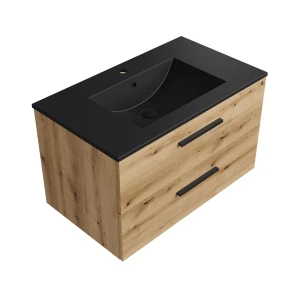 Szafka łazienkowa dąb 80 cm z czarną umywalką Sink Quality Gaia 80