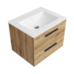 Szafka łazienkowa dąb 60 cm z białą umywalką Sink Quality Gaia 60