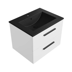 Szafka łazienkowa biała 60 cm z czarną umywalką Sink Quality Gaia 60