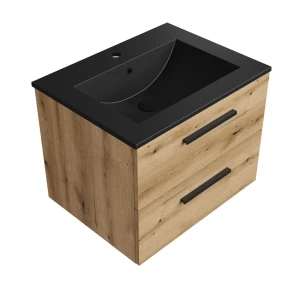 Szafka łazienkowa dąb 60 cm z czarną umywalką Sink Quality Gaia 60