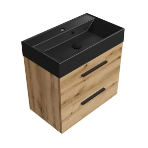Szafka łazienkowa dąb 59 cm z czarną umywalką Sink Quality Aura 60