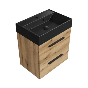 Szafka łazienkowa dąb 50 cm z czarną umywalką Sink Quality Aura 50