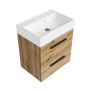 Szafka łazienkowa dąb 50 cm z białą umywalką Sink Quality Aura 50