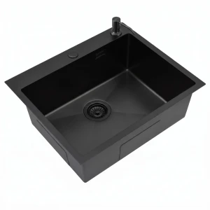 Zlew jednokomorowy stalowy czarny 65 cm Sink Quality Steel SINK 65 + syfon i dozownik
