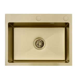 Zlew jednokomorowy stalowy złoty szampan 60 cm Sink Quality Cole 110 + syfon + dozownik