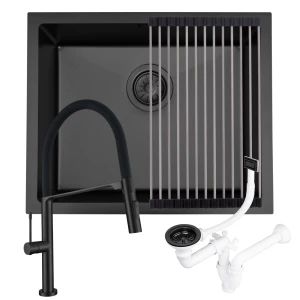 Zestaw zlew stalowy jednokomorowy czarny Sink Quality Steel SINK 55 + bateria Aquila