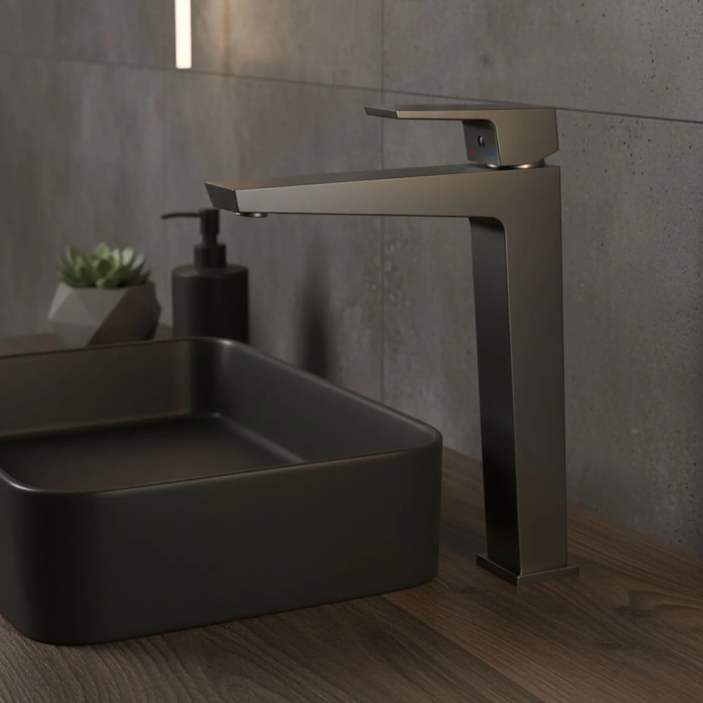 Gun metal bateria umywalkowa VELLANO